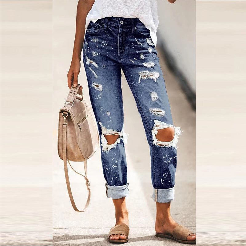 Straight Women's European Goods Ripped Jeans