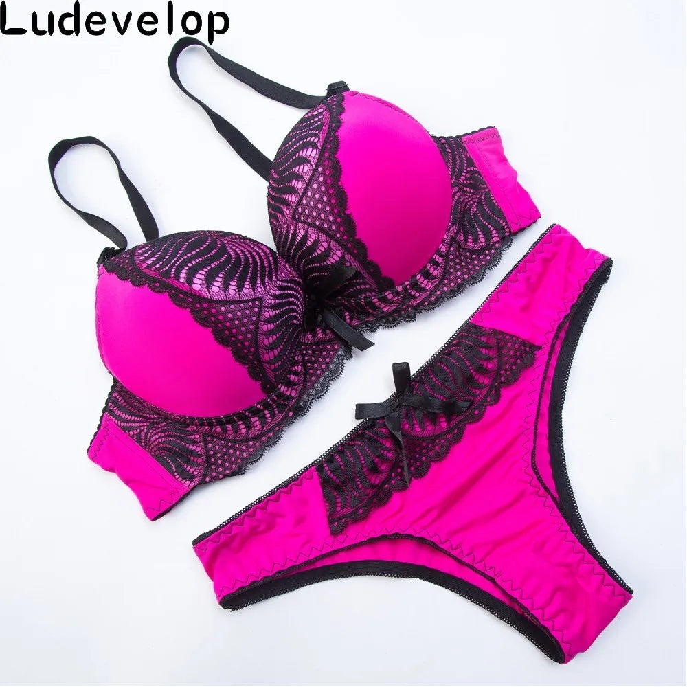 Ludevelop New Women's underwear Set Lace Sexy Push-up Bra And Panty Sets Bow Comfortable Brassiere Young Bra Deep V Lingerie