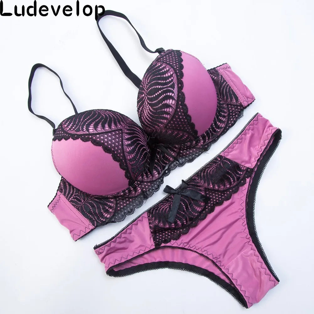 Ludevelop New Women's underwear Set Lace Sexy Push-up Bra And Panty Sets Bow Comfortable Brassiere Young Bra Deep V Lingerie