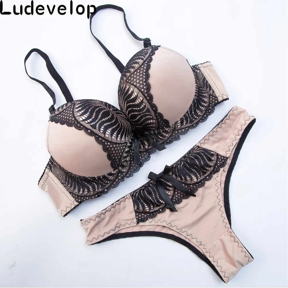 Ludevelop New Women's underwear Set Lace Sexy Push-up Bra And Panty Sets Bow Comfortable Brassiere Young Bra Deep V Lingerie